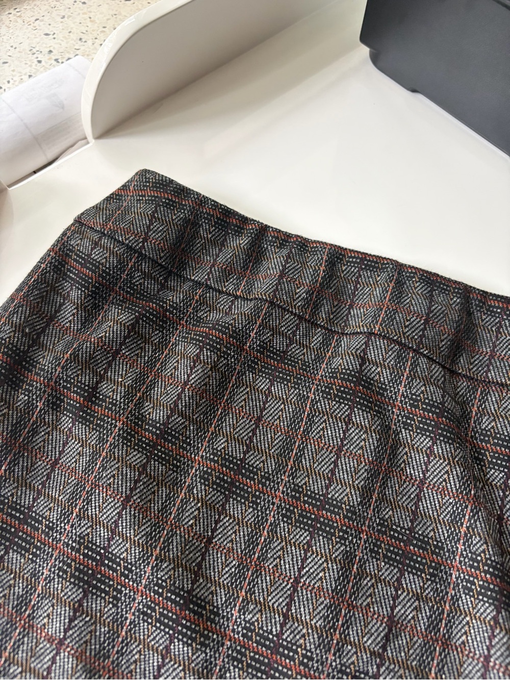 Cleo Plaid Wool-Blend A-Line Skirt in Black, Grey and Brown